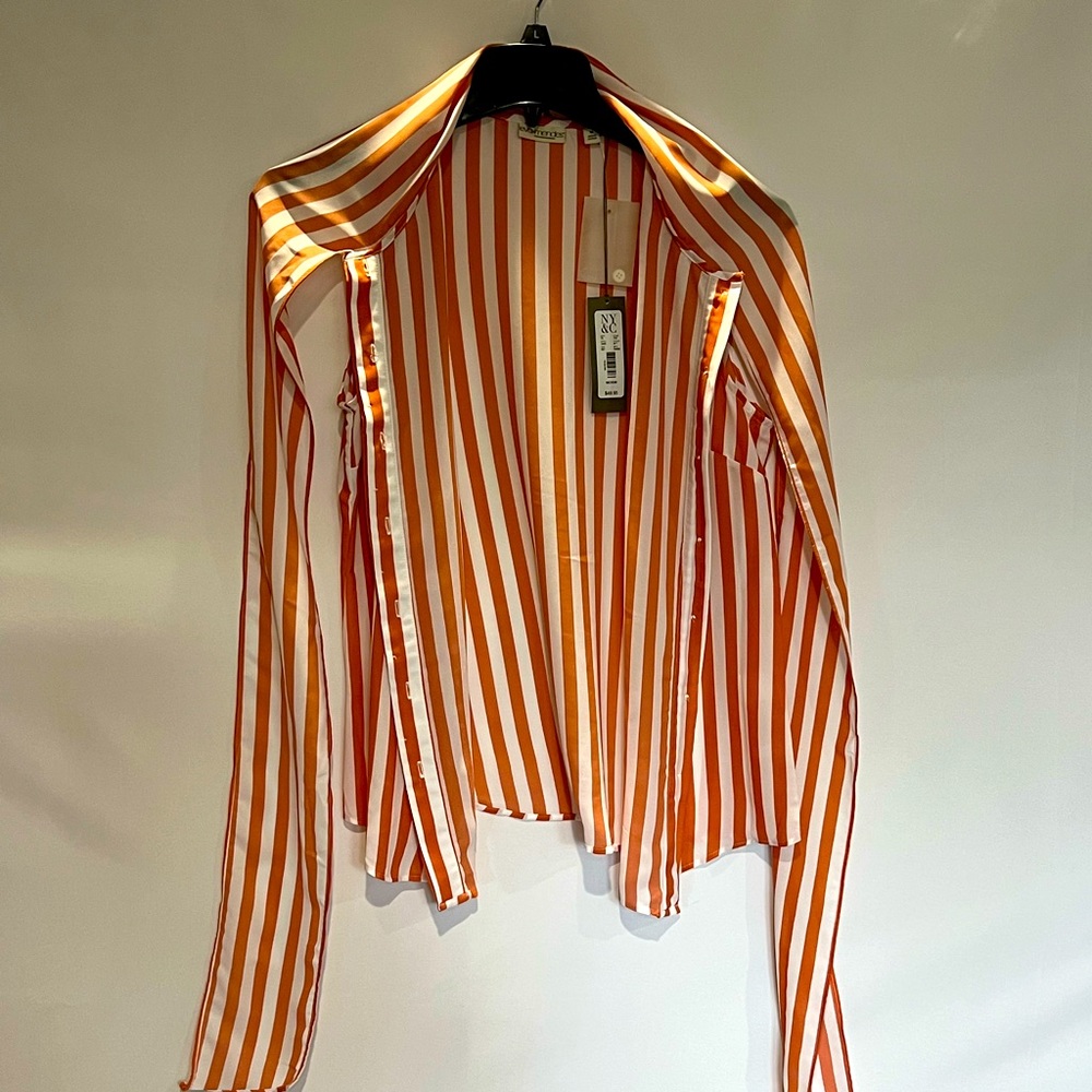 NWT Eva Mendes by New York & Company Coral/White Striped Sleeveless Blouse - Picture 2 of 8